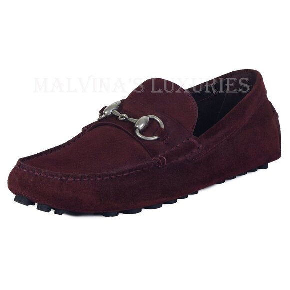 GUCCI SHOES MENS DRIVER BURGUNDY SUEDE w HORSEBIT PEBBLE SOLE sz 7.5 8 US main image 8